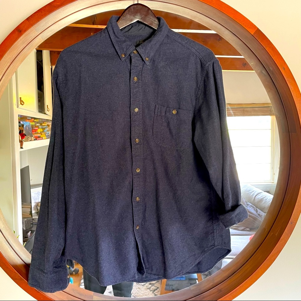 J.CREW Shirt Men's LARGE Wool Blend Suede Elbow Patches Blue Button Down Pocket